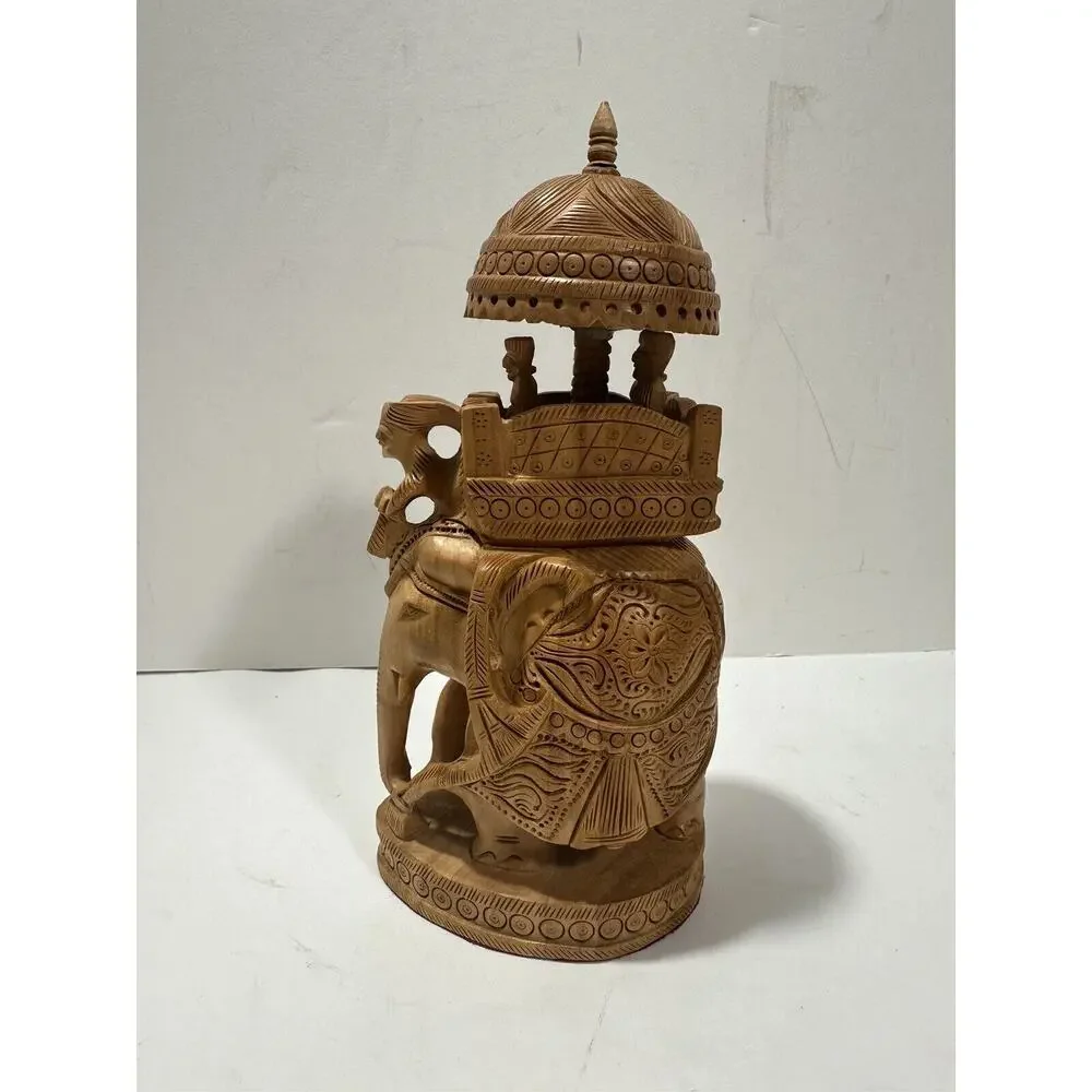 Hand Carved Wood Ambari Elephant India Arts Statue Royal Maharaj‎ Figure 8.5”